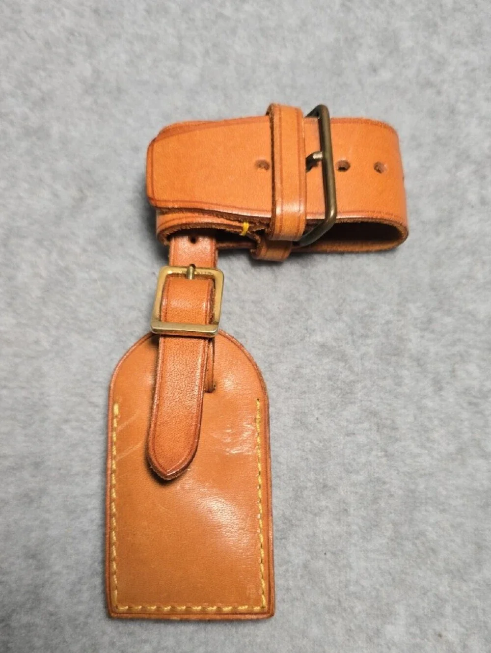 Authentic Louis Vuitton Vachetta Leather Luggage Tag with Gold-Tone Buckle